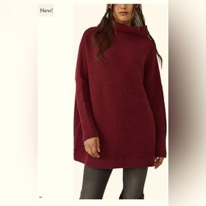 Free People Size Small Pomegranate Wine Oversized Ottoman Slouchy Tunic Sweater
